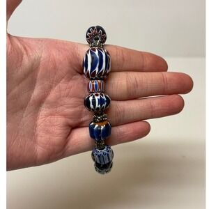 African Trade Bead Stretch Bracelet Millefiori Chevron Glass Multicolor